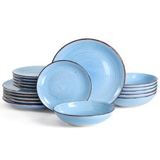 Dinnerware Sets for 6, 18 Piece Plates and Bowls Sets, Stoneware Dishware Set...