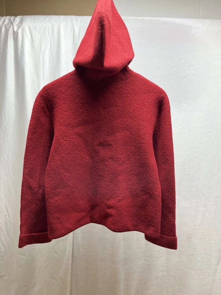 Ann Taylor Wool Blazer Jacket Women's Size Large Red Hood FrontButton LongSleeve - Image 2 of 4