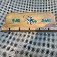 Wood Wall Mounted Fishing Rod Rack Holder, 5 Slot, Brown "ROD RACK"