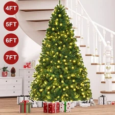 4-7FT Christmas Tree Artificial Tree Holiday Decor With LED Lights & Metal Stand