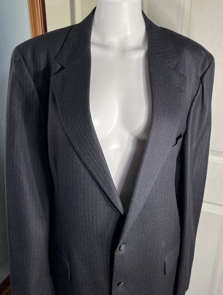 VTG 1980s Lord and Taylor Suit Mens 42R Blue Pinstripe 2 Button Wool 34x30 - Image 2 of 4