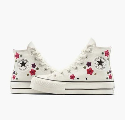 Converse Chuck Taylor Lift Hi Floral Embroidered Platform Egret Women s 9.5 NEW