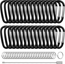 30PCS Aluminum Carabiner Clips, 2" D Shape Spring Snap Hooks Carabiner with 30PC