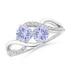 Two Stone 4MM Round Shape Tanzanite Side Accents Women Ring 925 Sterling Silver