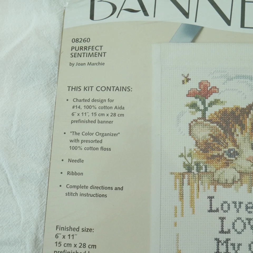 Banners Love my Cat Vintage Kit de Ponto Cruz Needlepoint Artesanato 6" X 11" Cat Lady - Imagem 4 de 4