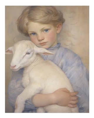 Charming Child and Lamb Wall Art Poster � Serene Pastel Decor