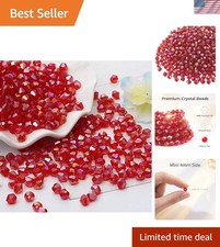 DIY 4mm 1000Pcs Red AB Bulk Faceted Bicone Crystal Glass Beads with Container...