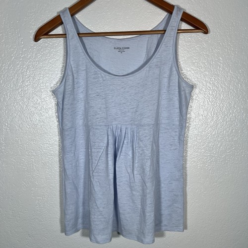 Eileen Fisher Sleeveless Linen Tank Top Blouse Baby Blue Pleat Detail Round Neck - Picture 2 of 7