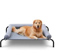 Cooling Elevated Dog Bed with Pillows,Portable Washable Raised Dog Cot with Chew