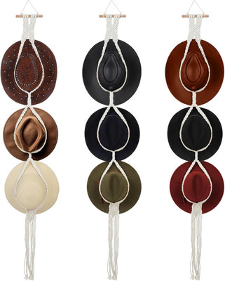 3 PCS Macrame Hat Hangers for Wall, Bohemian Hand Weaving Boho Hat Rack