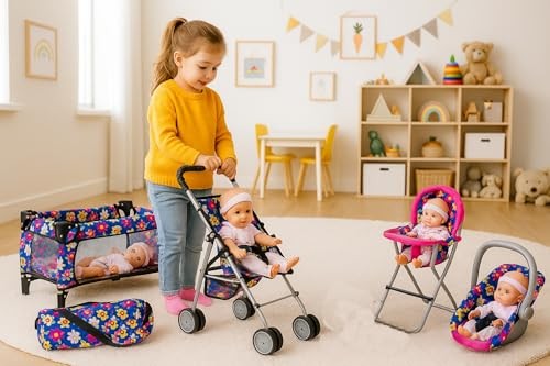 как выглядит 4 Piece Baby Doll Play Set Flower Design Includes - Foldable Pack 4 Pc Flower фото