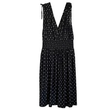 Lildy Polka Dot Surplice Sundress Black White Smocked Waist Size L-XL