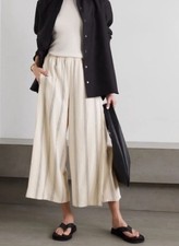 Vince Wide Leg Stripe Culotte Pants in Bone  Black Elastic Waist Size XS