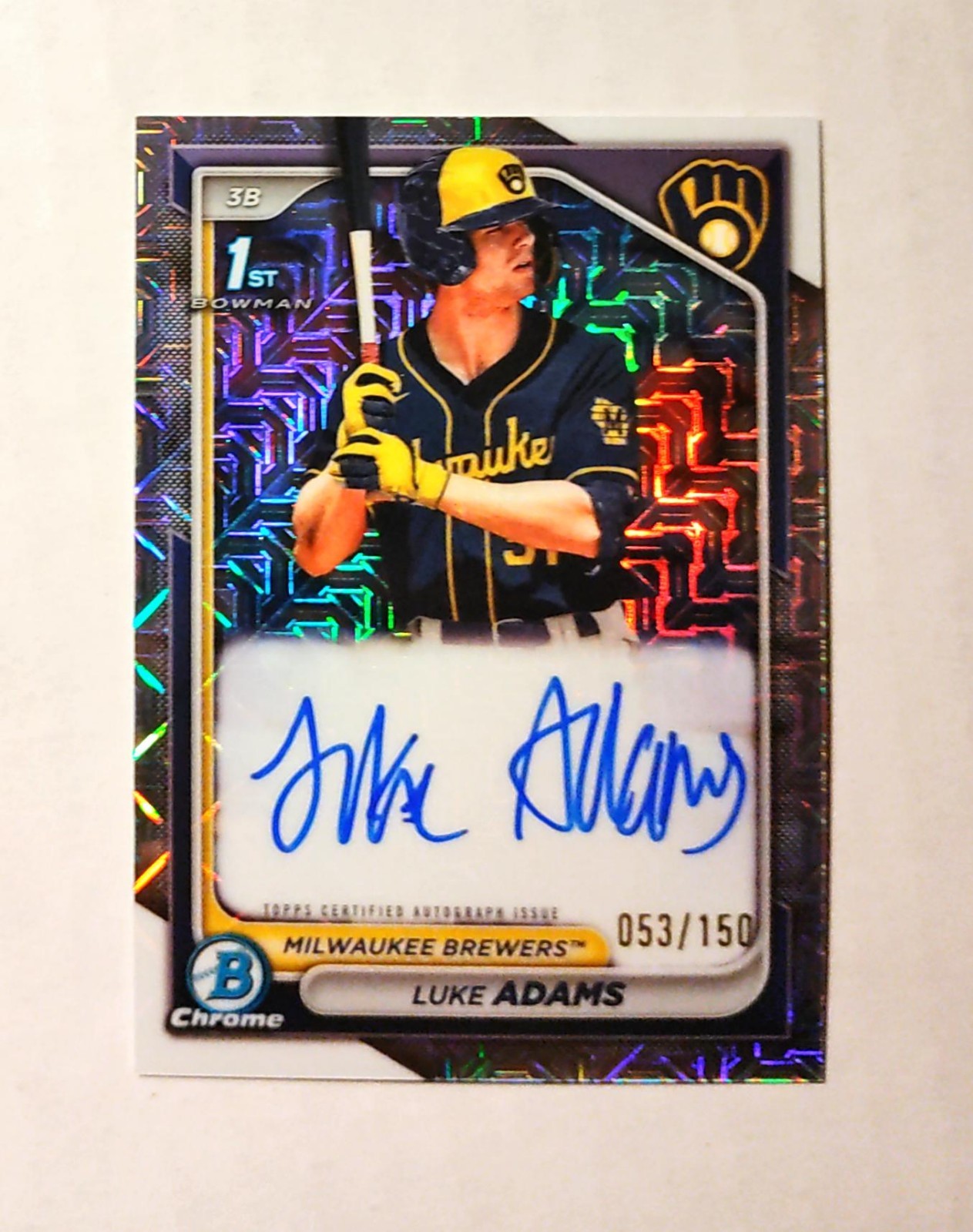 Luke Adams 2024 1st Bowman Chrome AUTO Prospect HTA Choice REFRACTOR 053/150 z1