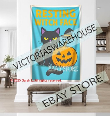Cute Cat Wall Tapestry Spooky Home Decoration witch decor 59X82 in