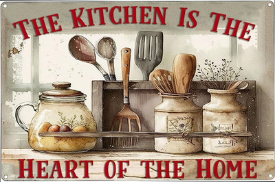 Kitchen Is the Heart of the Home Retro Metal Sign, Vintage Country Style Kitchen