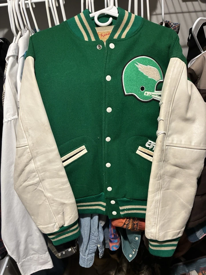 Vintage Philadelphia Eagles Varsity 100% Virgin Wool Leather Jacket NFL Football - Image 2 of 4