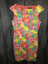 Tahari Arthur S Levine Dress W/Peep Hole Top Size 6 Multi Color Floral Print 