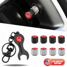 4x Hex Red H Car Tire Wheel Air Stem Dust Valve Caps Cover Keychain Fit Honda