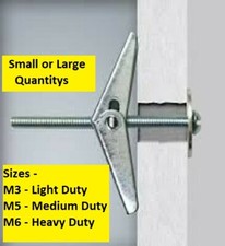 SPRING TOGGLES Plasterboard Fixings Anchors - Cavity & Hollow Dry Wall M3 M5 M6