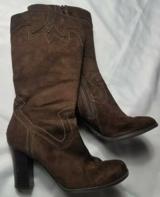 No Boundaries Stacy 5.5 Brown Suede Designed Block Heeled Zip Up Boots  READ