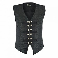 Mens Black Brocade Tailored Victorian Single Breasted Waist Coat Vest Usa