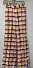 70's Vintage White/Yellow/Red/Blue Seersucker Plaid Hippie Bell Bottom Pants NWT