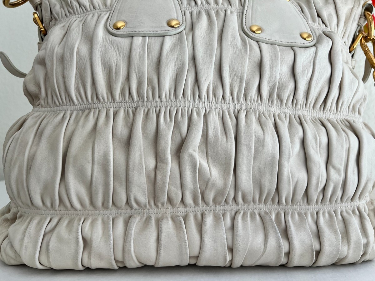 Prada Gaufre Gathered Nappa Leather Large Tote Handbag In
