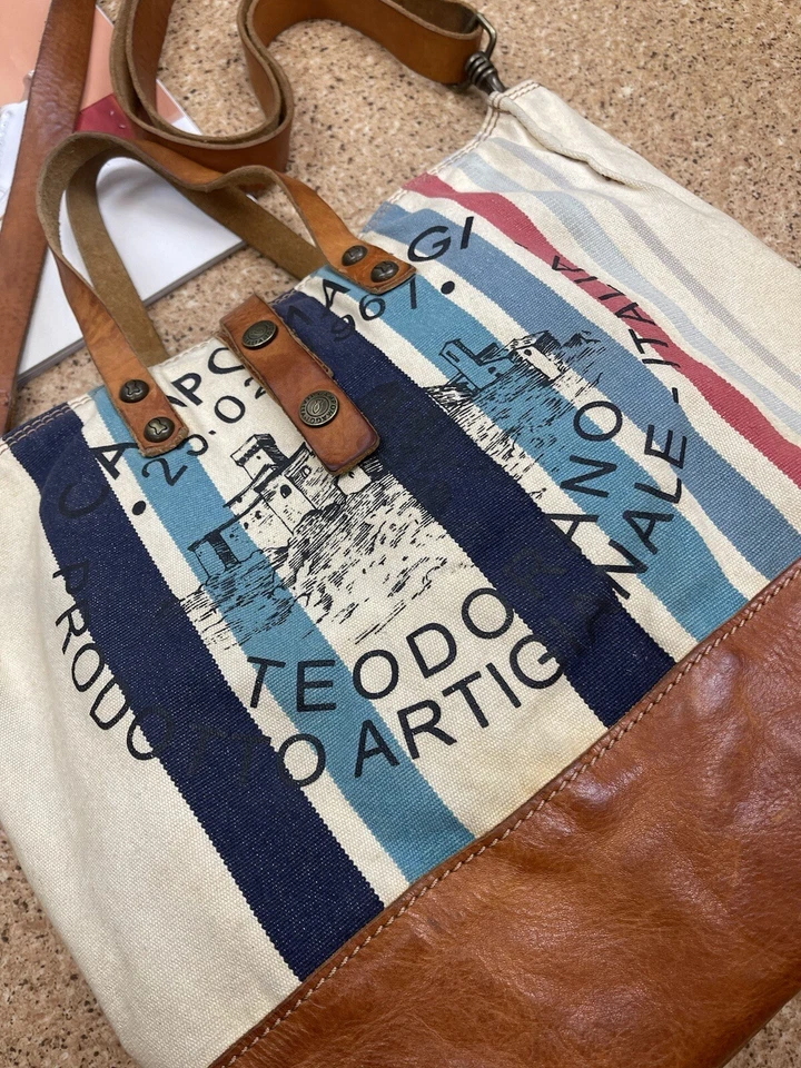 Bolso de hombro Campomaggi Teodorano estampado único de lona y cuero XL Foto 2 de 4