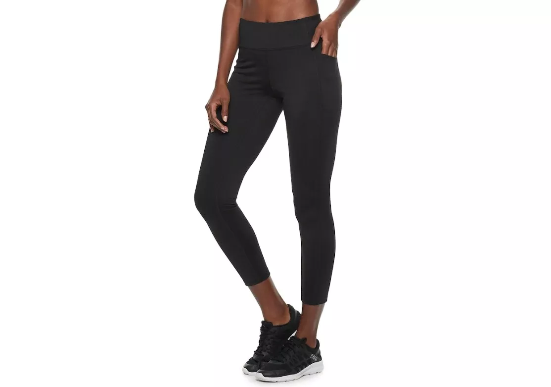 WOMEN'S TEK GEAR SIDE POCKET PERFORMANCE MIDRISE ANGLE  LEGGINGS,SIZE:MED,BLACK