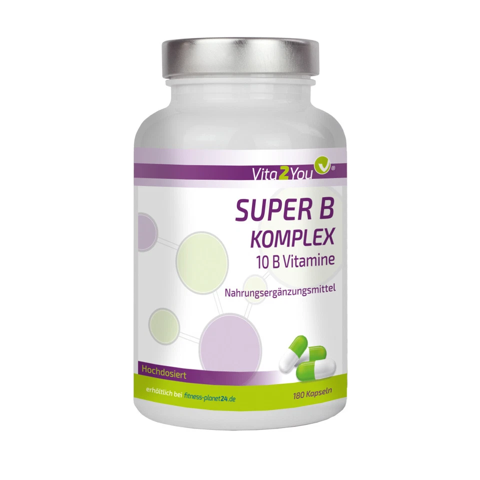 Vita2You Super B Komplex - 120 Kapseln - Hochdosiert - Vitamin B1,B2,B3,B4,B5...