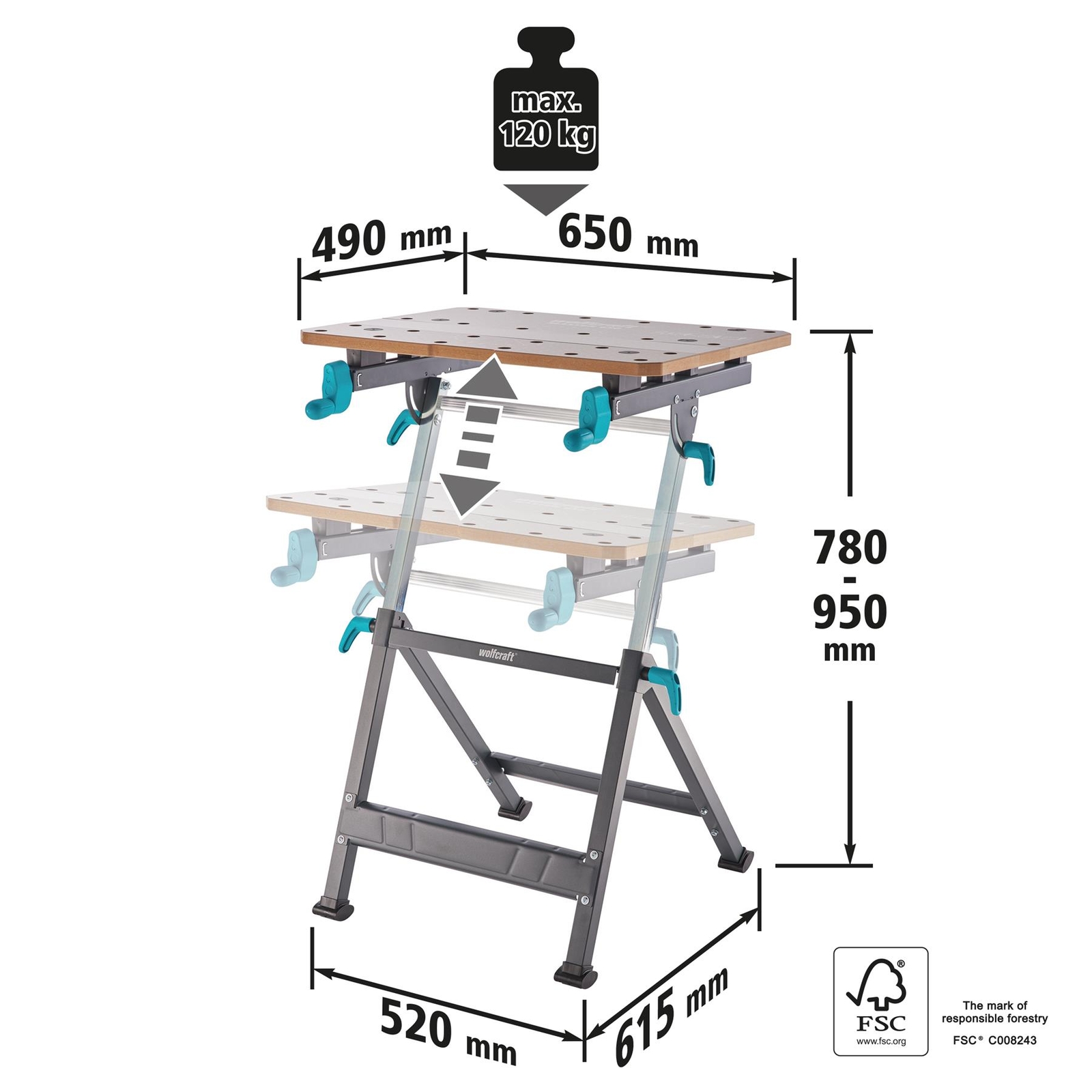 wolfcraft MASTER 650 ERGO Clamping & Working Table - Height-adjustable table