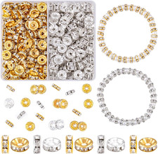 200 Pcs 8Mm Spacer Beads for Crafting, Silver and Gold Rondelle Bead Bulk, Fancy