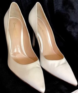 white satin pumps