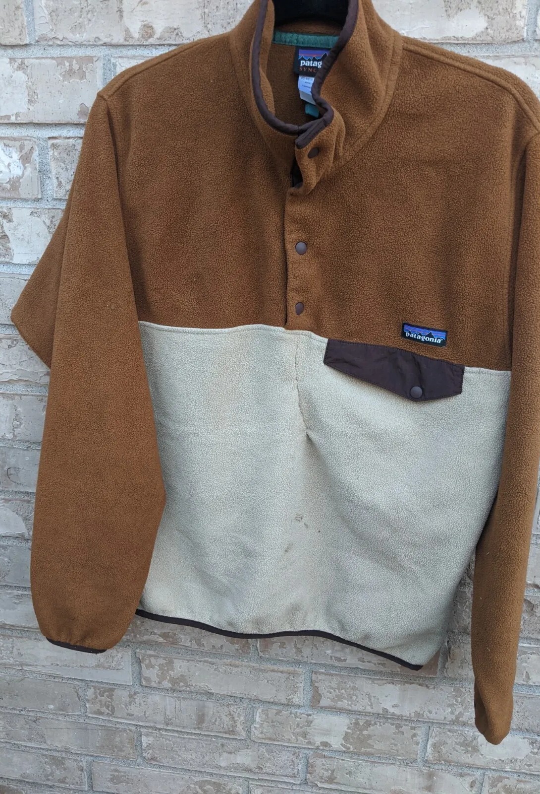 Vtg Patagonia Men's Synchilla Brown/Beinge Fleece Snap T Pullover