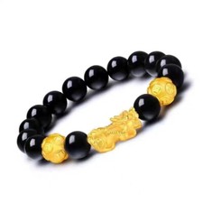 Feng Shui Black Obsidian Beads Bracelet Attract Wealth  Good Luck Bangle pixiu