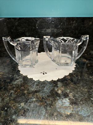 Vintage EAPG Krys-Tol Silver Overlay Creamer and Sugar Chippendale Panel Pattern