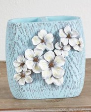 DOGWOOD BLOSSOMS BATHROOM COUNTERTOP 2 SLOT TOOTHBRUSH HOLDER HOME DECOR