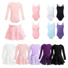Kids Girls Skating Ballet Tutu Dress Leotard Skirt Gym Yoga Stretchy Bodysuit