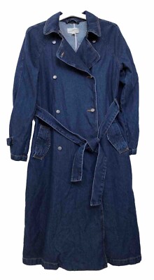 Women's Denim Trench Coat - Universal Thread Dark Wash S Mid