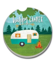 RETRO HAPPY CAMPER, Trailer 1 Absorbent Auto Car Stone Coaster for Cup Holders
