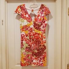 Guess Dress Women's 10 Sheath Floral Zip Front Cap Sleeves Cotton Blend VGUC