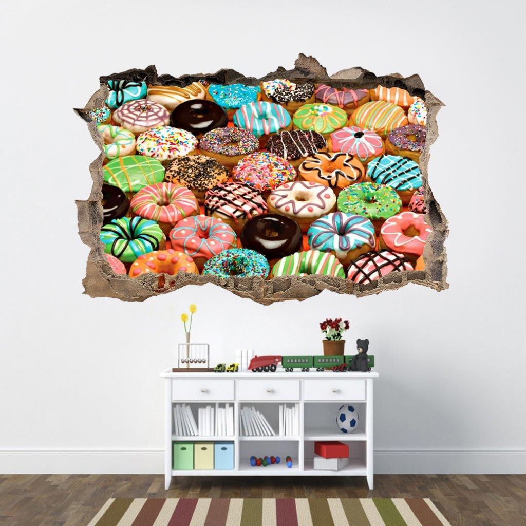 Donuts 3D Smashed Wall Sticker Calcomanía Cocina Hogar Decoración Arte Mural ...