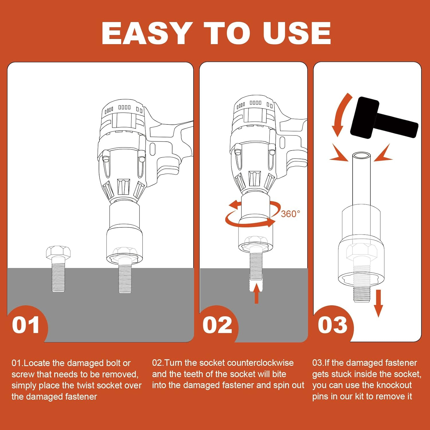 6 PCS Lug Nut Removal Tool, 1/2-Inch Drive Impact Twist Socket Set & Bolt Extrac