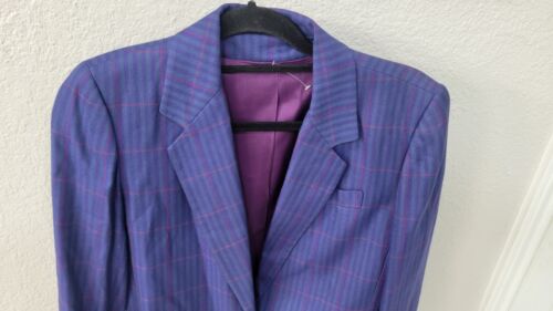 MICHELLE STUART Petite WOOL BLEND BLAZER JACKET Purple CREST BUTTONS Size 14 - Picture 3 of 7