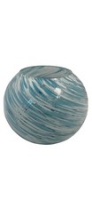 Hand Blown Art Glass Vase Coastal White  Pale Blue Swirls