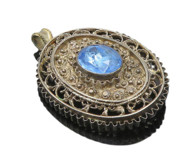 ISRAEL 925 Silver Vintage Blue Topaz Pretzel Swirl Floral Brooch