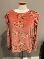 Lauren Conrad Rust Orange floral fleece sweatshirt with ruffle sleeves size XL