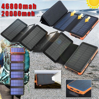 46800mAh Portable Power Bank with 6 Solar Panel Folding LED Light Phone Charger