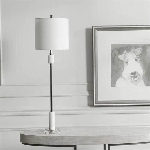 Uttermost Sussex Traditional Crystal and Metal Buffet Lamp in Nickel/White - Picture 8 of 9